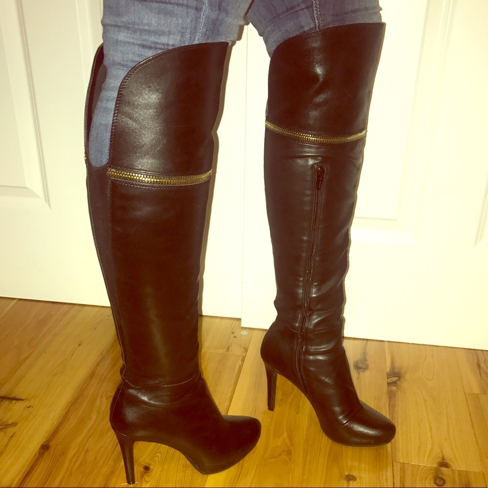 Black Over the Knee Boot Leather & Suede-Bar III